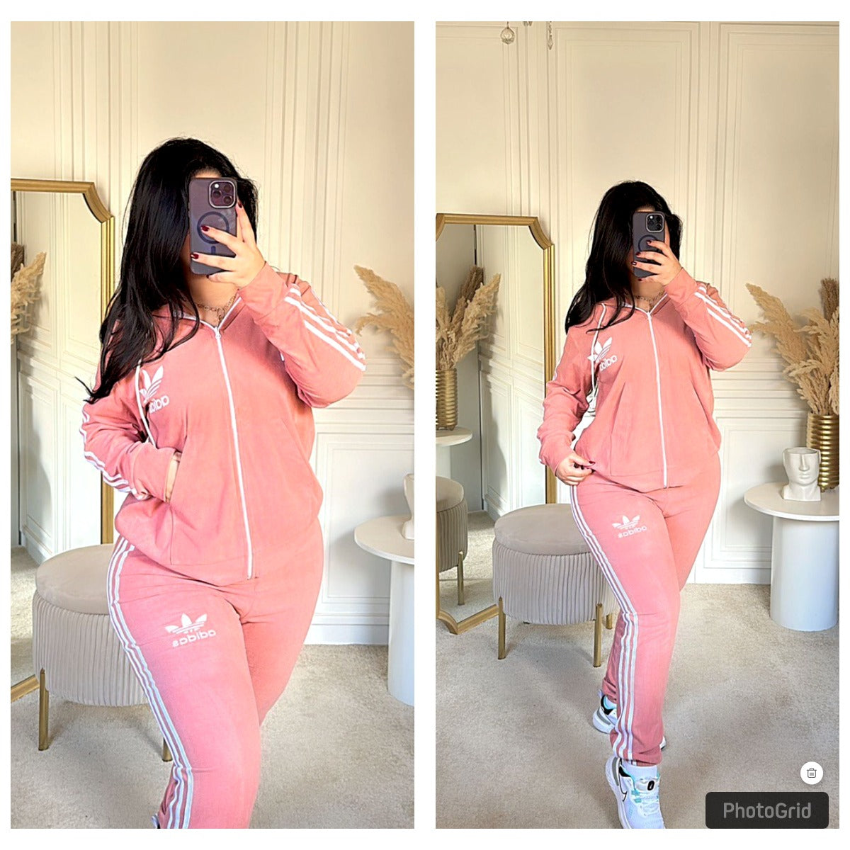 Ensemble jogging Adidas gris à capuche