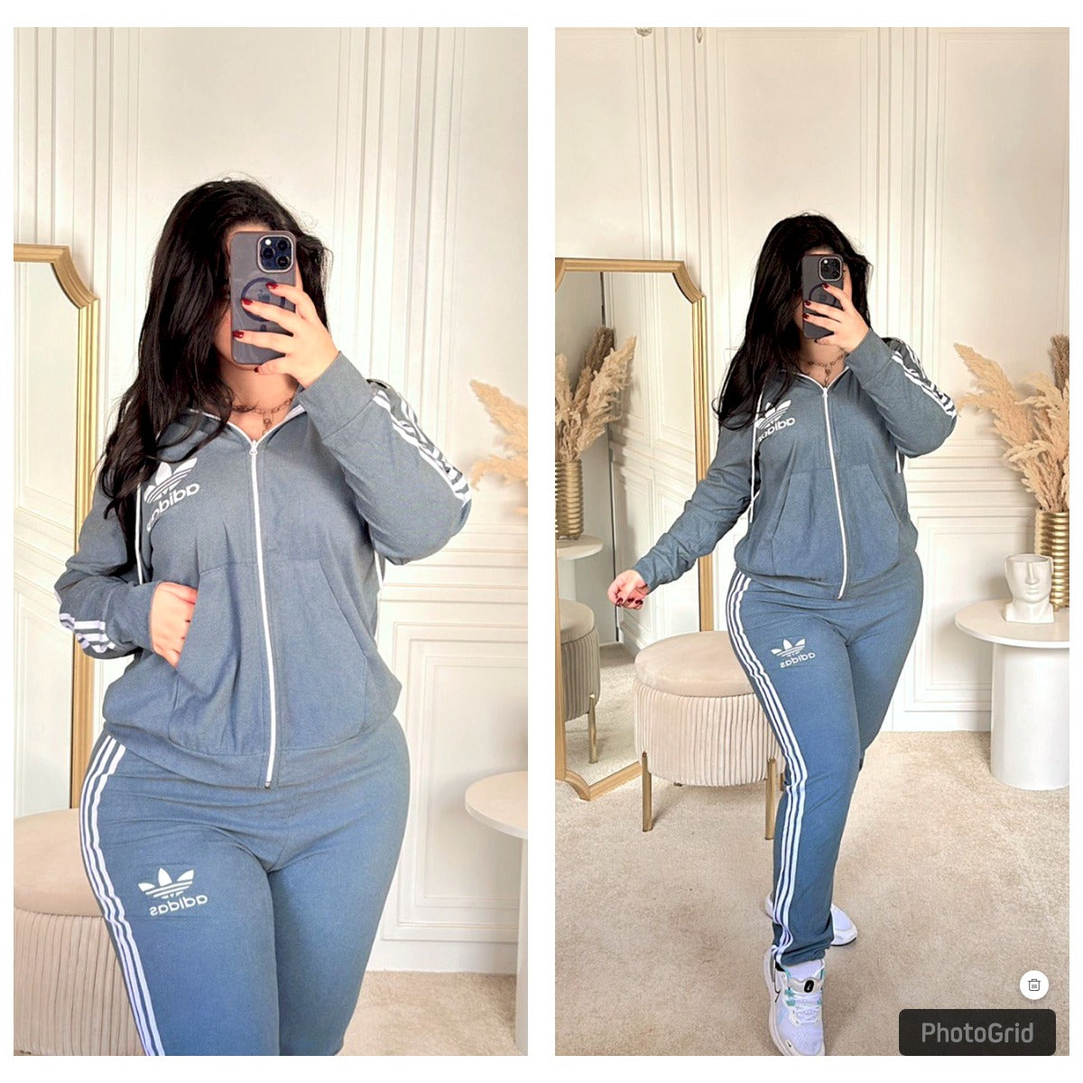 Ensemble jogging Adidas gris à capuche