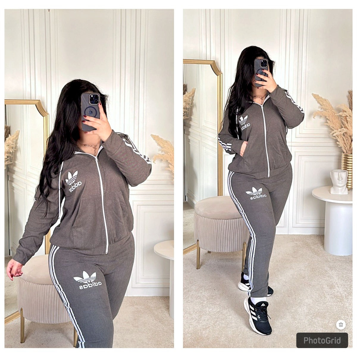 Ensemble jogging Adidas gris à capuche